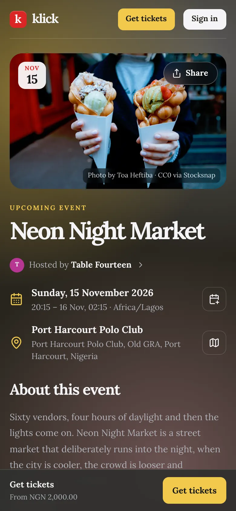 Neon Night Market event page